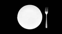 Empty white plate with fork isolated on transparent background, ready for food styling, restaurant menus, culinary designs, print-on-demand products, and dining graphics.