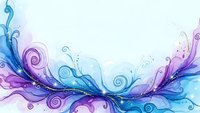 Abstract watercolor swirls in blue and purple tones with decorative flourishes creating elegant flowing design for backgrounds and artistic projects.