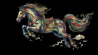 Ornate decorative horse with flowing mane and tail, featuring intricate multicolored patterns and embellishments. Isolated on transparent background, ready for t-shirts, clipart, stickers, sublimation, and print-on-demand designs.