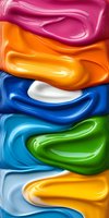 Colorful swirled paint strokes in vibrant pink, orange, blue, green, and yellow creating abstract waves pattern with glossy liquid texture for creative backgrounds.