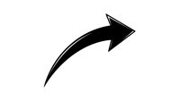Black curved arrow pointing right on white background isolated for graphic design and presentation use.