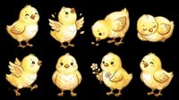 Cute yellow chick characters in various poses isolated on transparent background. Ready for t-shirt design, clipart, stickers, print-on-demand products, sublimation and digital crafts.