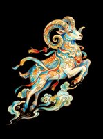 Ornate decorative goat with intricate patterns in gold, turquoise, and orange, isolated on transparent background. Ready for t-shirt design, clipart, stickers, sublimation, and print-on-demand products.
