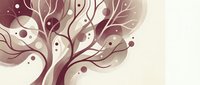 Stylized tree with flowing branches and circular elements in warm burgundy and beige tones on light background for decorative design projects.
