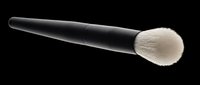 Fluffy powder makeup brush with black handle, isolated on transparent background, ready for beauty, cosmetic, T-shirt, sticker, and print on demand design use.