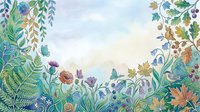 Botanical garden border with hand-drawn wildflowers, ferns, and foliage in watercolor style. Isolated design element on white background, ready for invitations, stationery, and decorative projects.