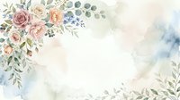 Watercolor floral corner arrangement with roses, eucalyptus and foliage on soft blurred background. Suitable for wedding invitations, greeting cards and stationery design.