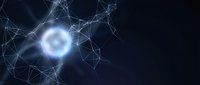 Glowing sphere surrounded by interconnected geometric network lines on dark background, representing digital connectivity, data science, artificial intelligence, and technology innovation concepts.
