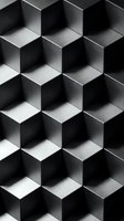 Monochrome geometric cube pattern with metallic finish creating optical illusion effect for modern interior design and architectural backgrounds.