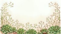 Delicate botanical frame with green succulents and tiny white wildflowers on a soft cream background, perfect for cards and invitations.