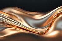 Luxurious flowing copper and silver metallic waves create elegant abstract background with smooth glossy curves and dynamic movement. Modern minimal design.