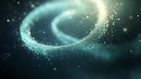 Magical glowing turquoise spiral of sparkling particles and light trails swirling on dark background creates ethereal cosmic atmosphere for fantasy designs.