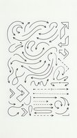 Hand drawn arrow collection with curved and straight directional elements isolated on white background for graphic design projects.