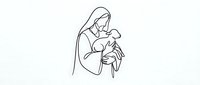 Minimalist line art of mother holding newborn baby in tender embrace, continuous single line drawing style for maternal care and parenting designs.