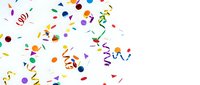 Colorful confetti and streamers scattered on white background for party celebration decoration and festive event design projects.