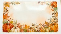 Watercolor autumn border frame with pumpkins, fall leaves, acorns, and berries on a warm beige background, perfect for seasonal cards and invitations.