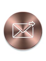 Rose gold metallic button with white email send icon featuring envelope and arrow symbol for digital communication and messaging applications.