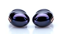 Modern wireless earbuds with glossy purple finish and metallic accents on white background, isolated for technology and audio device designs.