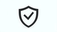 Black shield icon with checkmark symbol on white background, minimalist security and protection concept design element isolated for digital and print use.