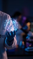 Hand holding glowing digital globe with network connections and light particles, representing global technology, innovation, and digital transformation in business communications.