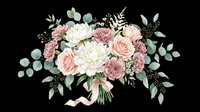 Soft watercolor wedding bouquet with blush roses, white peonies, and eucalyptus, isolated on transparent background. For stickers, T-shirts, print on demand, sublimation.