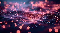 Glowing network connections with pink and blue bokeh lights creating futuristic abstract background for technology and communication concepts.