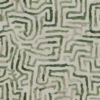 Abstract maze-like pattern in green and beige watercolor tones creates seamless geometric design. Repeating labyrinth motif forms continuous background for textile and surface art.