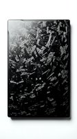 Monochrome abstract composition featuring dynamic brushstrokes and layered textures transitioning from light to dark tones, isolated on white background for design applications.