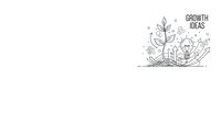 Business growth concept with lightbulb plant sprouting from open book, gears and upward arrow on white background for presentations and marketing materials.