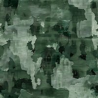 Abstract watercolor camouflage pattern in dark green shades with textured brush strokes and blended transitions creates military style seamless background.