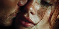 Young woman with wet skin and water droplets on face showing sensual beauty and natural glow in warm lighting for skincare and wellness concepts.