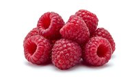 Fresh red raspberries isolated on white background, ripe berries for food, nutrition, and healthy eating designs, suitable for packaging and culinary projects.
