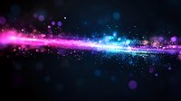 Magical glowing line with sparkling particles and bokeh effects in pink and blue colors against dark background creates cosmic atmosphere and energy flow.