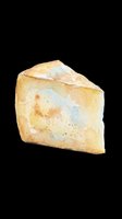 Wedge of aged cheese with natural rind and blue-white mold veining, isolated on transparent background. Ready for food design, culinary graphics, recipe blogs, restaurant menus, print-on-demand products and packaging design.