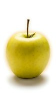 Fresh green apple with stem isolated on white background, suitable for food, nutrition, health and wellness design projects.