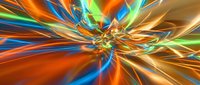 Dynamic burst of colorful light rays radiating from center creating explosive energy pattern with orange, blue and green beams for motion graphics backgrounds.