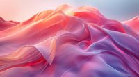 Flowing abstract waves in coral pink and purple create dynamic fluid motion against soft gradient background, suggesting gentle movement and organic forms.