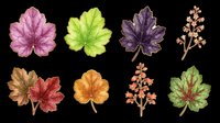Watercolor autumn leaves and botanical elements in pink, green, purple, brown, orange, and red tones isolated on transparent background. Ready for t-shirt designs, clipart, stickers, sublimation, and print-on-demand projects.