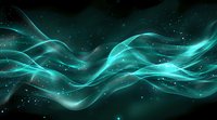 Abstract turquoise waves of light and energy flowing through dark space with glowing particles create dynamic motion effect perfect for modern tech backgrounds and presentations.