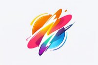 Abstract colorful dynamic brush strokes forming circular composition with vibrant gradient shapes and lightning bolt on white background, isolated design element.