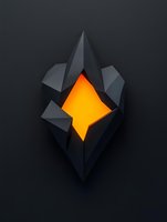 Dark geometric crystal formation with glowing orange core on black background, creating dramatic contrast and mysterious ambiance. Suitable for tech and gaming designs.