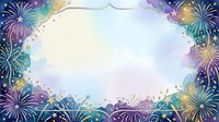 Festive fireworks frame with colorful bursts and sparkles on gradient background, isolated on white space for greeting cards, invitations, posters, and celebratory design projects.