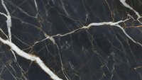 Elegant black marble surface with dramatic white and gold veining patterns for luxury interior design and architectural applications.
