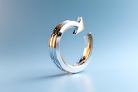 Minimalist silver arrow ring floating on blue background. Modern jewelry design with geometric shape and metallic finish creates elegant composition.