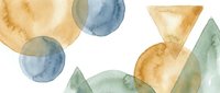 Abstract watercolor geometric shapes in earth tones with overlapping circles and triangles on white background for modern design projects.