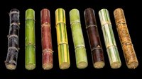 Bamboo poles in various colors and natural finishes isolated on transparent background, ready for clipart, design elements, print-on-demand products, t-shirt designs, stickers, and sublimation projects.