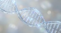 DNA double helix structure with transparent crystalline appearance on soft blurred background for genetic research and biotechnology applications.