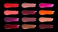 Lipstick swatches in assorted shades from red to burgundy, displayed as isolated brush strokes on transparent background. Ready for cosmetics packaging, beauty product design, makeup tutorials, print-on-demand materials, and digital design projects.