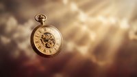 Vintage golden pocket watch with exposed mechanical gears floating against warm bokeh background for luxury timepiece and antique concepts.