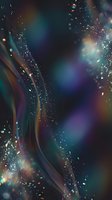 Abstract flowing liquid with iridescent rainbow colors and sparkling particles creating dynamic waves and cosmic energy patterns for modern design.